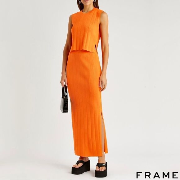 FRAME **NWT** Mixed Rib Cutout Tank in Bright Tangerine - Picture 2 of 15